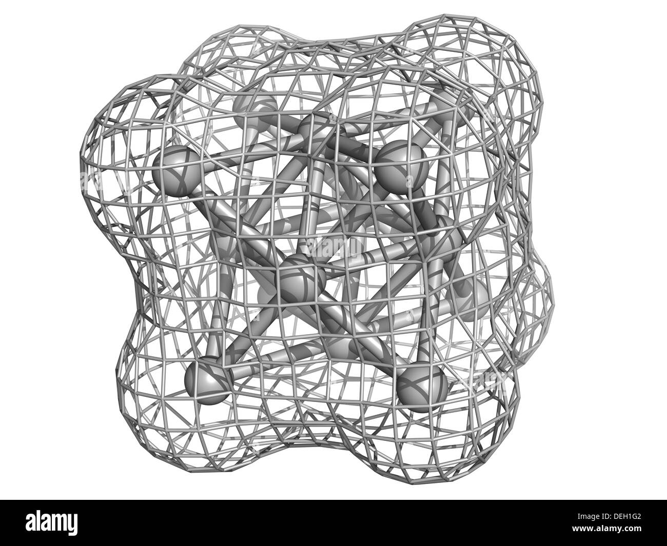 Métal argent (Ag), structure cristalline. Cellule de base. Les atomes sont représentés comme des sphères classiques avec code couleur. Banque D'Images