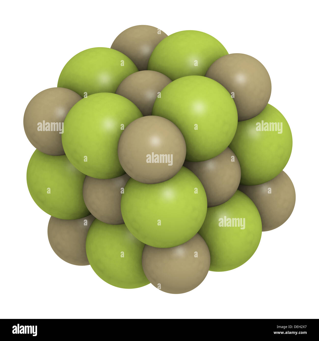 Chlorure de sodium (NaCl, sel de table), structure cristalline. Les atomes sont représentés comme des sphères avec codage couleur classiques Banque D'Images