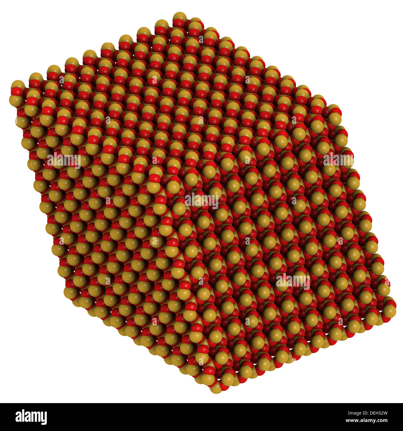 Quartz (un-quartz, SiO2), structure cristalline. Les atomes sont représentés comme des sphères avec codage couleur classiques Banque D'Images