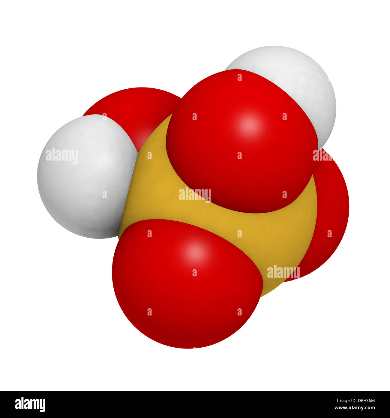 L'acide sulfurique (H2SO4, de l'huile de vitriol) molécule, la structure chimique. Acide minéral fort hautement corrosif. Banque D'Images