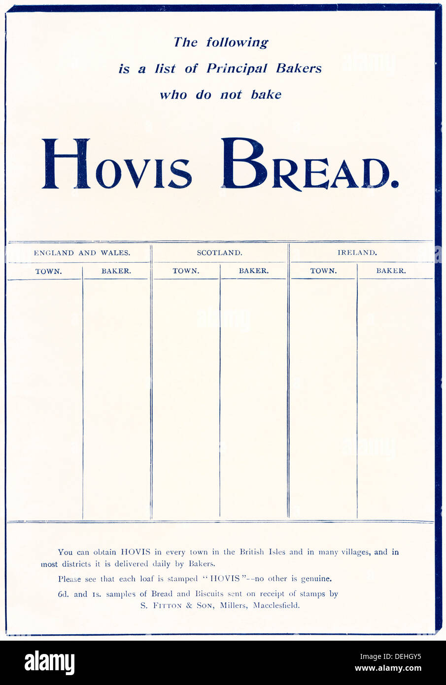 1890 Original vintage Victorian Publicité Publicité PAIN HOVIS annonce, vers 1898 Banque D'Images