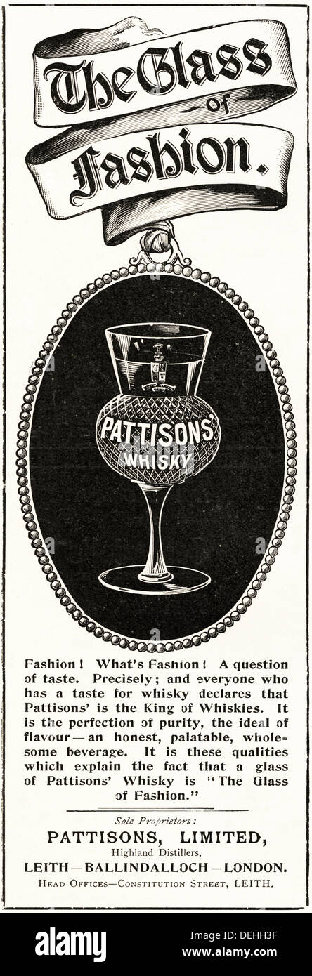 1890 Original vintage Victorian Publicité Publicité Publicité PATTISONS WHISKY, vers 1898 Banque D'Images