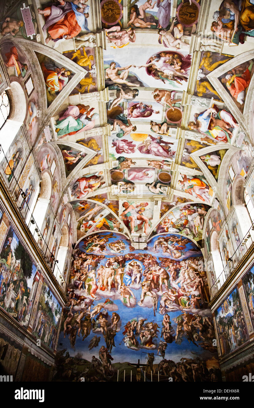 Fresque de la Chapelle Sixtine, les Musées du Vatican, Vatican, Rome, Latium, Italie Banque D'Images