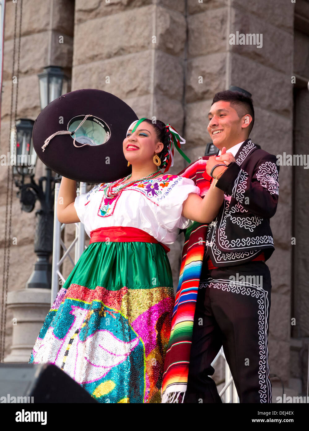 Célébration de la journée de l'indépendance mexicaine au Texas à Austin Capitol comprend des danses folkloriques traditionnelles, Mexican Hat Dance Banque D'Images