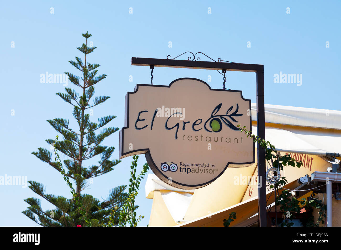El Greco Restaurant à Nidri Lefkas Lefkada île grecque Grèce recommandé par tripadvisor inscription Nydri Banque D'Images