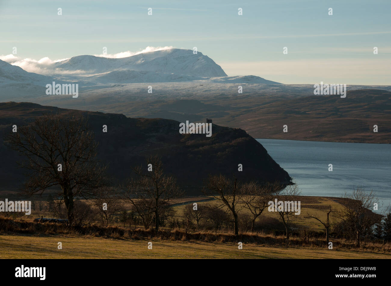 Ben l'espoir sur l'an Caisteal Bharraich et Kyle du timon à partir de la langue, Sutherland, Scotland, UK. Banque D'Images