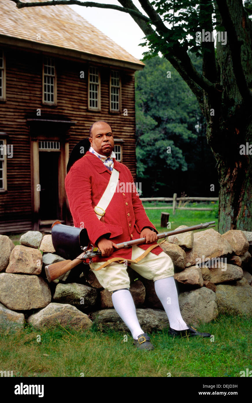 Parc historique national Minuteman, Concord, Massachusetts. La guerre révolutionnaire esclave affranchi patriot en face de Hartwell Tavern Banque D'Images