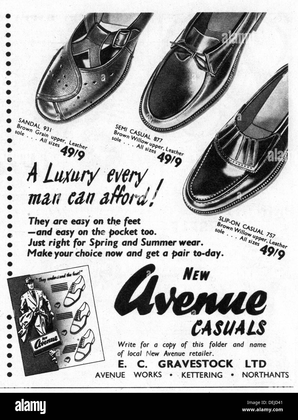 Annonce pour hommes chaussures en 1953 Banque D'Images
