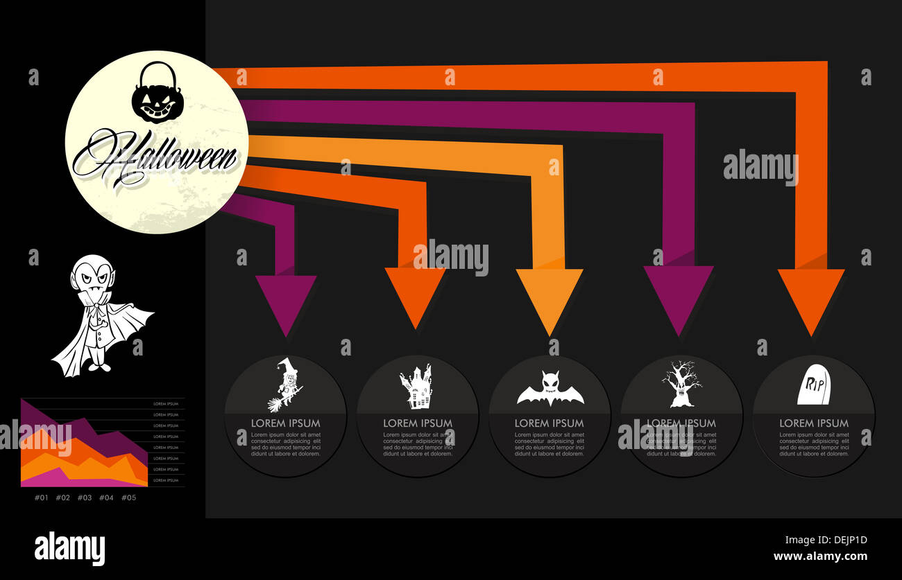 Spooky Halloween Infographie icônes de design. Fichier vectoriel EPS10 organisé en couches pour l'édition facile. Banque D'Images