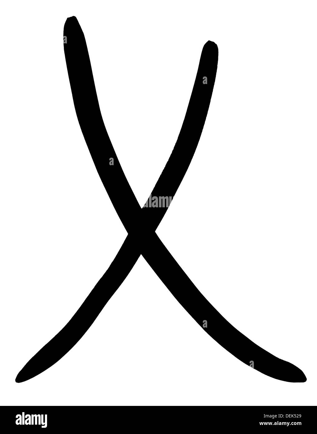 Lettre X part écrit en encre noire sur fond blanc Banque D'Images