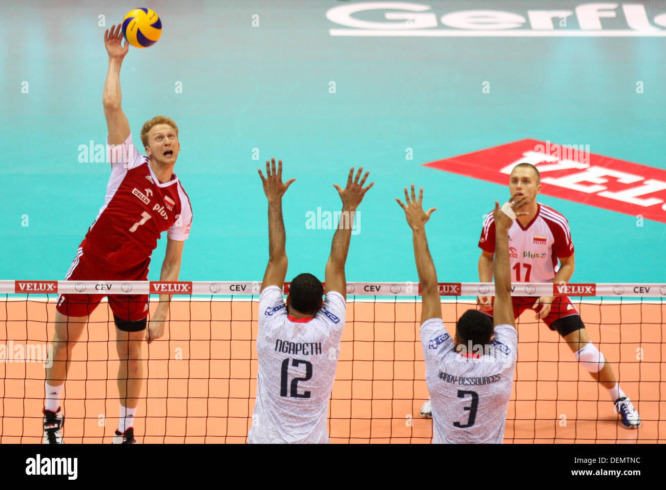 21 septembre 2013 - 21.09.2013, Gdansk, siatkowka, volley-ball, Mistrzostwa Europy w pilce siatkowej, 2013, 2013 Eurovolley - Francja Polska, France - Pologne, Jakub Jarosz (POL), fot. Tomasz Jastrzebowski / Foto Olimpik Banque D'Images