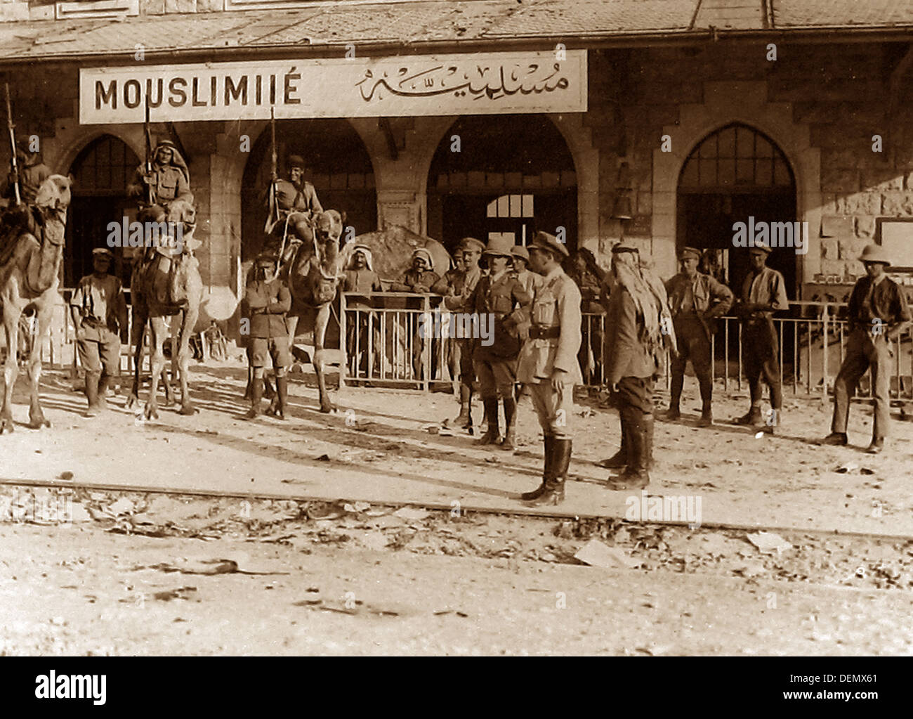 Les troupes britanniques à Mouslimie gare en Syrie pendant la WW1 Banque D'Images