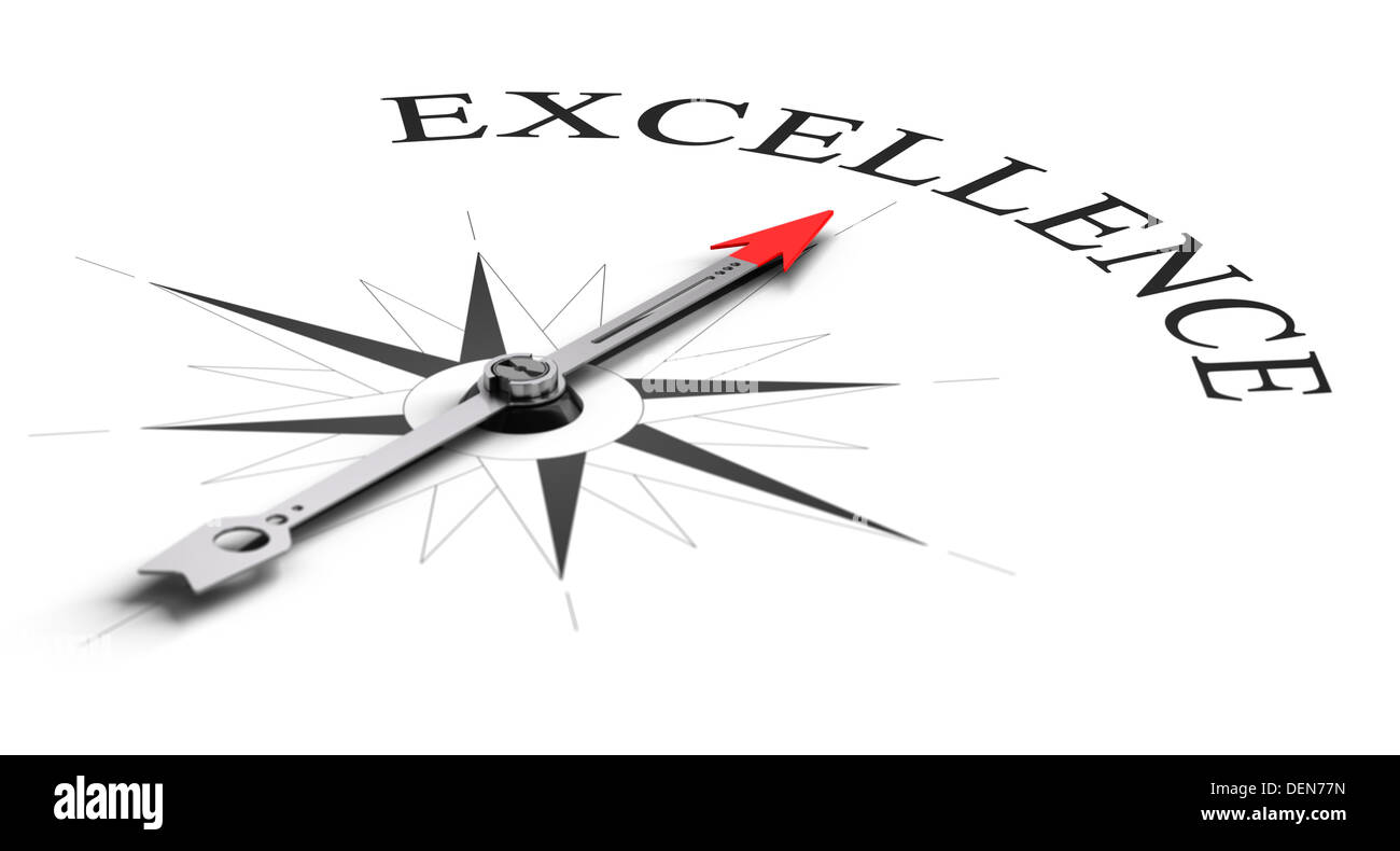 Concept de la boussole, l'aiguille pointant vers un mot. conceptual image sur fond blanc pour atteindre l'excellence concurrentielle Banque D'Images