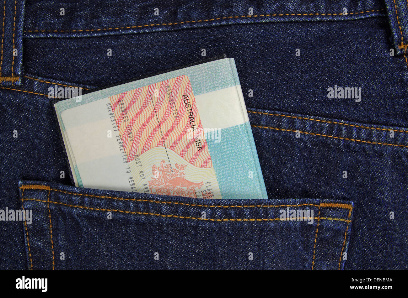 Visa Australien dans une poche de jean bleu Banque D'Images