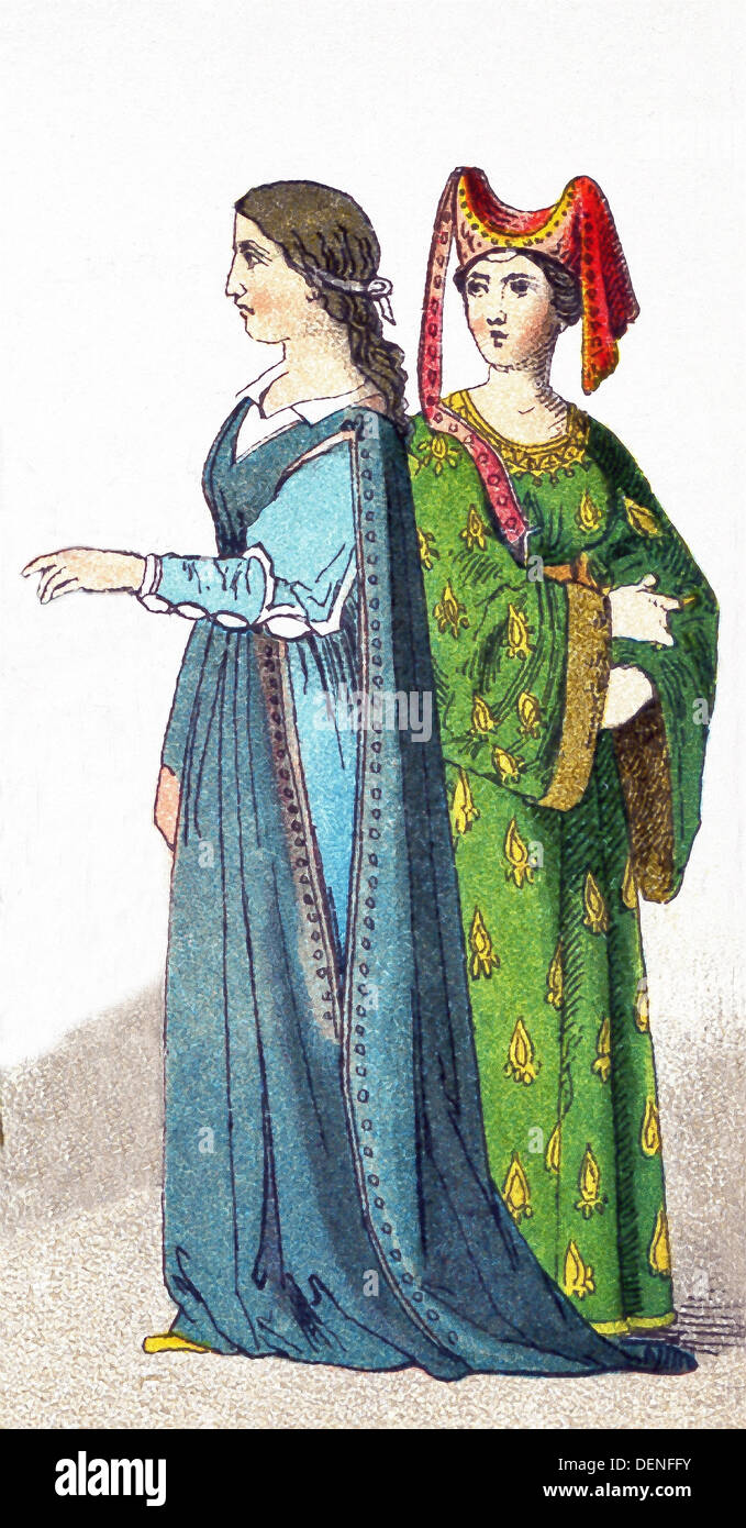 Les femmes italiennes de classer cette photo date de 1300 après J.-C.. L'illustration dates à 1882. Banque D'Images