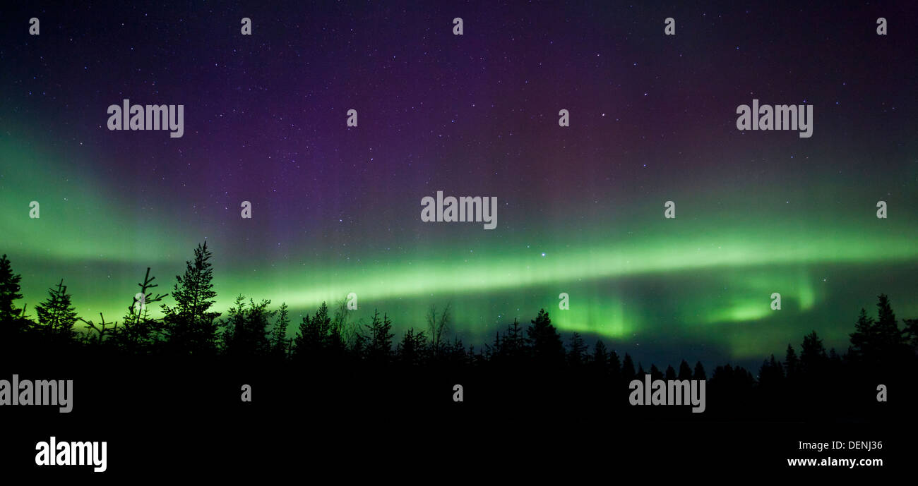 Northern Lights ou Aurore boréale au nord de la Finlande. Banque D'Images