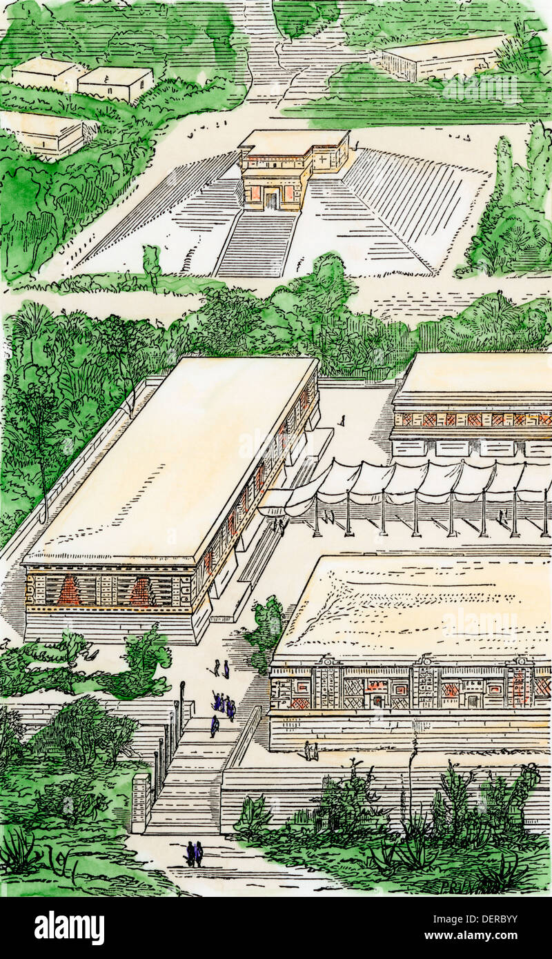 Le Mayan palace à Palenque, Mexique, une restauration par Viollet-le-Duc (1875). À la main, gravure sur bois Banque D'Images