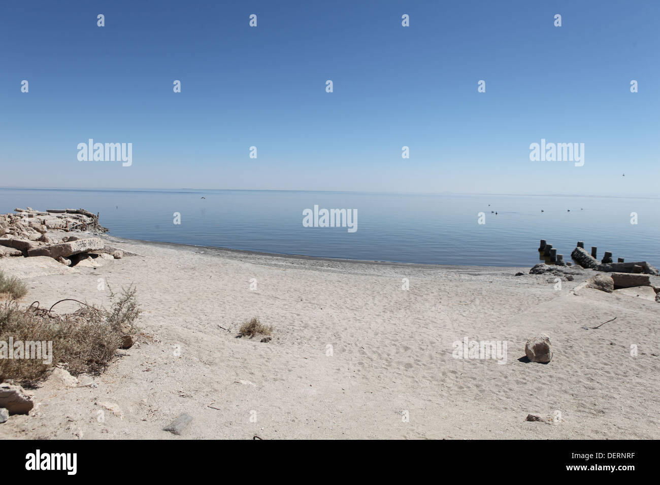 Lac toxique appelé Salton Sea situé près de la vallée de Coachella en Californie. Une fois qu'une station balnéaire populaire maintenant une place vide hanté. Banque D'Images