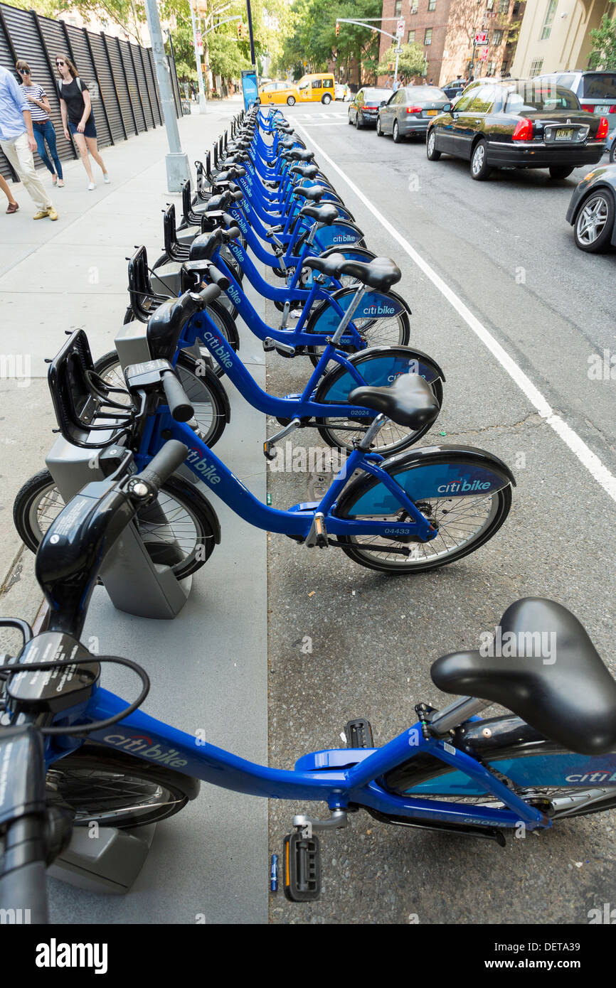 Citi, vélos en stationnement système de partage de vélos publics à New York City Banque D'Images