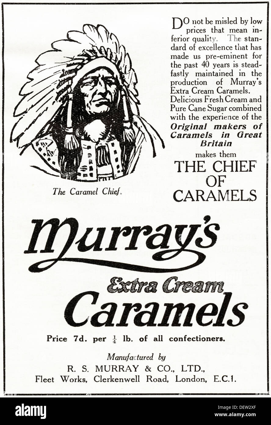 Publicité Publicité originale des années 1920 MURRAY'S bonbons au caramel, revues de consommateurs annonce vers 1924 Banque D'Images