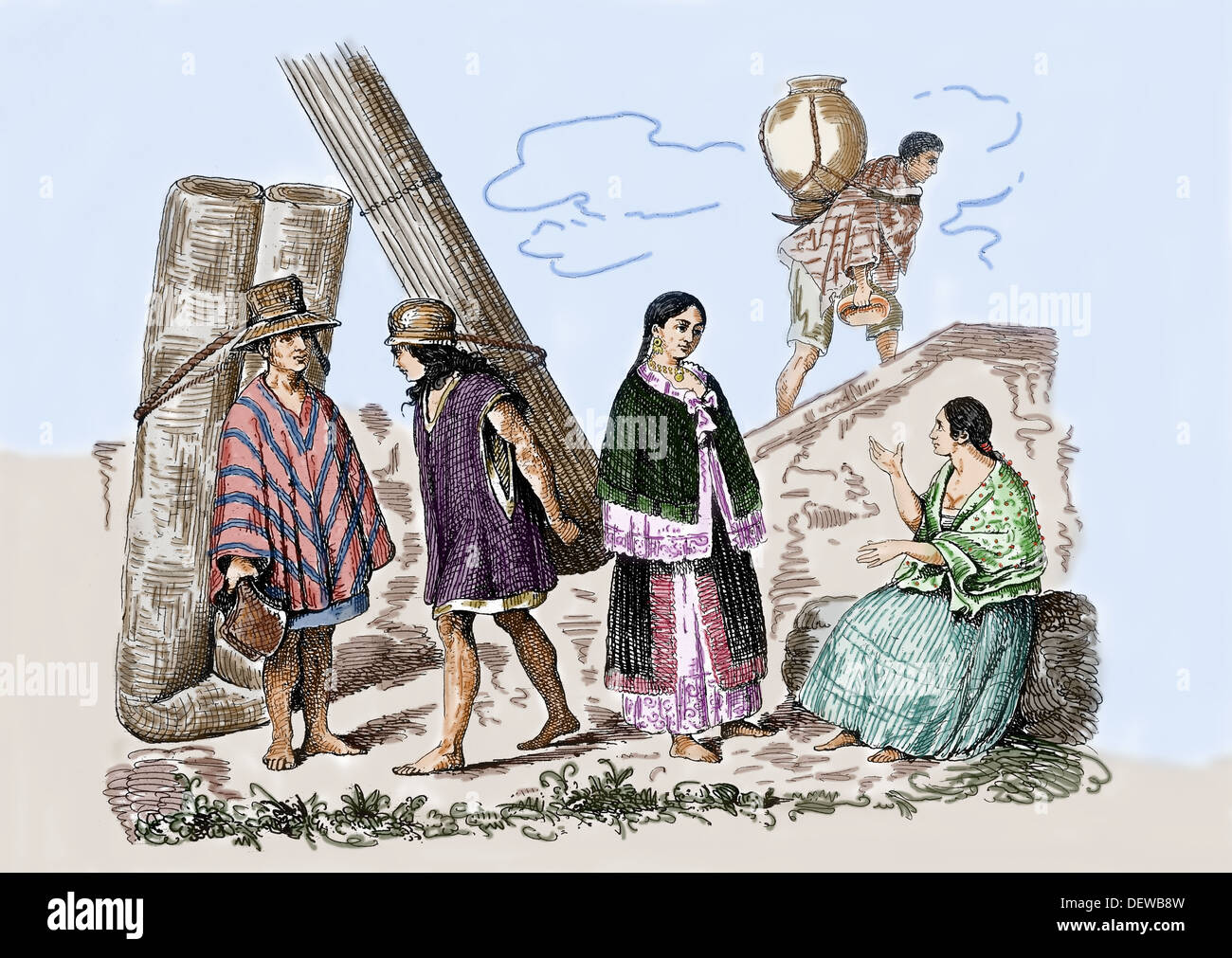 L'Amérique. L'Équateur. Costume de Quito. c. 1840. La gravure. De couleur. Banque D'Images