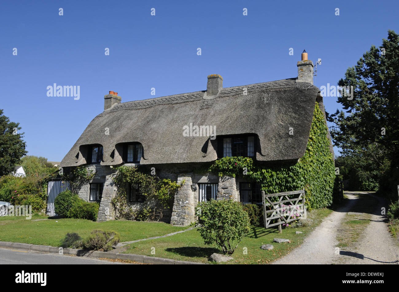 Thatched Cottage dans le village de Corfe à l'île de Purbeck Dorset Angleterre Banque D'Images
