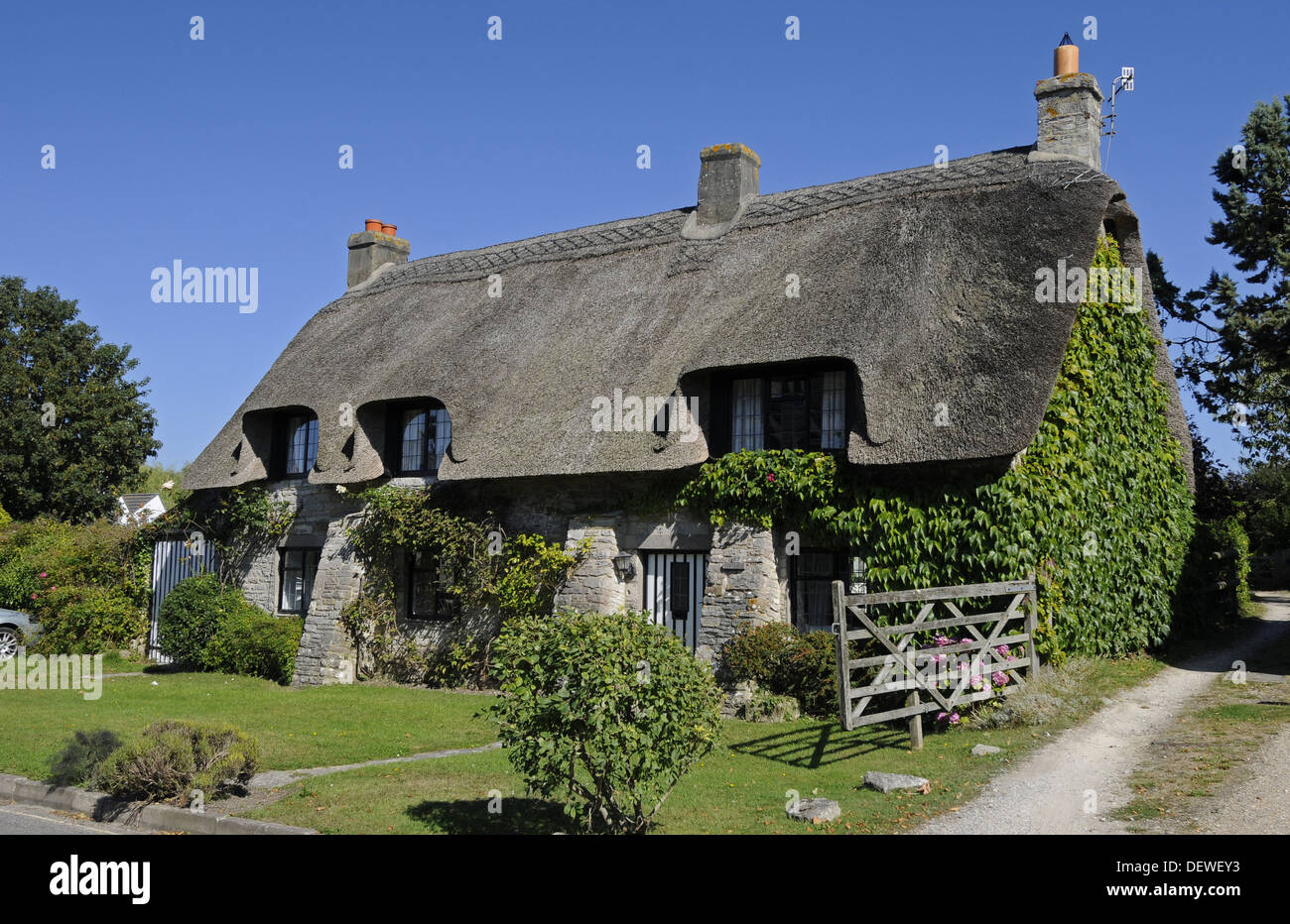 Thatched Cottage dans le village de Corfe à l'île de Purbeck Dorset Angleterre Banque D'Images