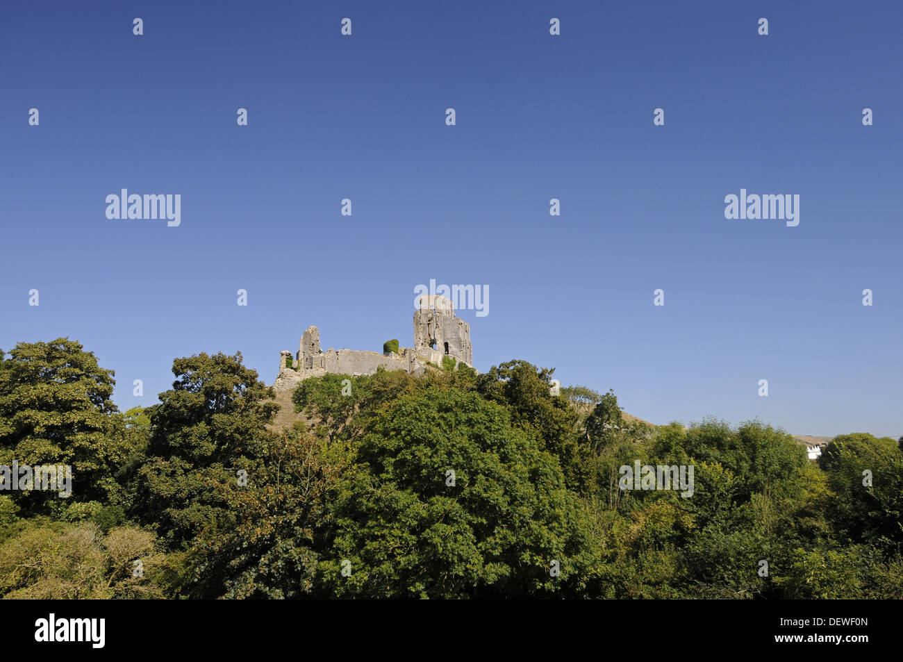 Vue sur les arbres à ruines de château de Corfe , Île de Corfe Dorset Purbeck Angleterre Banque D'Images