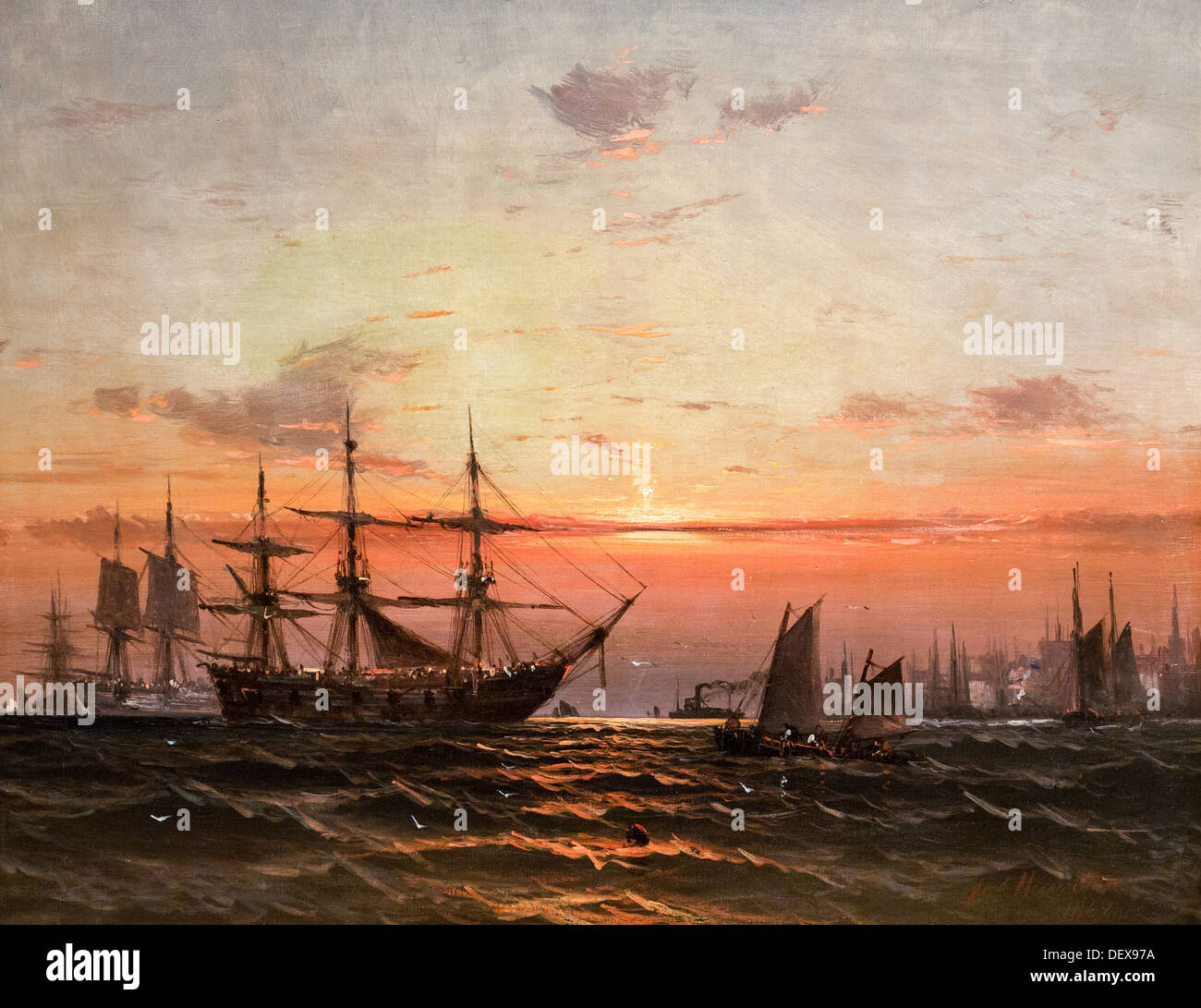 19e siècle - Vue du Port de Philadelphie, 1869 - James Hamilton Philippe Sauvan-Magnet / Active Museum huile sur toile Banque D'Images