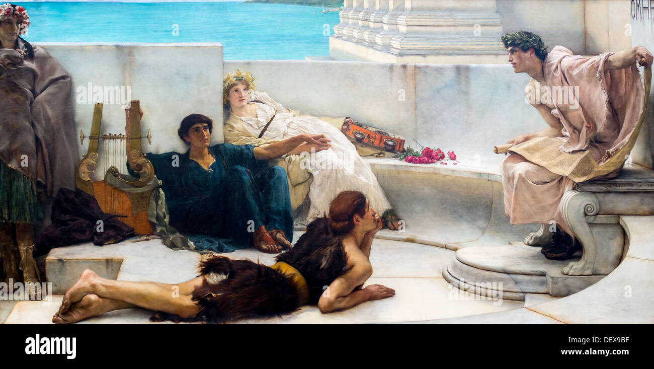 19e siècle - une lecture d'Homère, 1885 - Sir Lawrence Alma-Tadema Philippe Sauvan-Magnet / Active Museum huile sur toile Banque D'Images