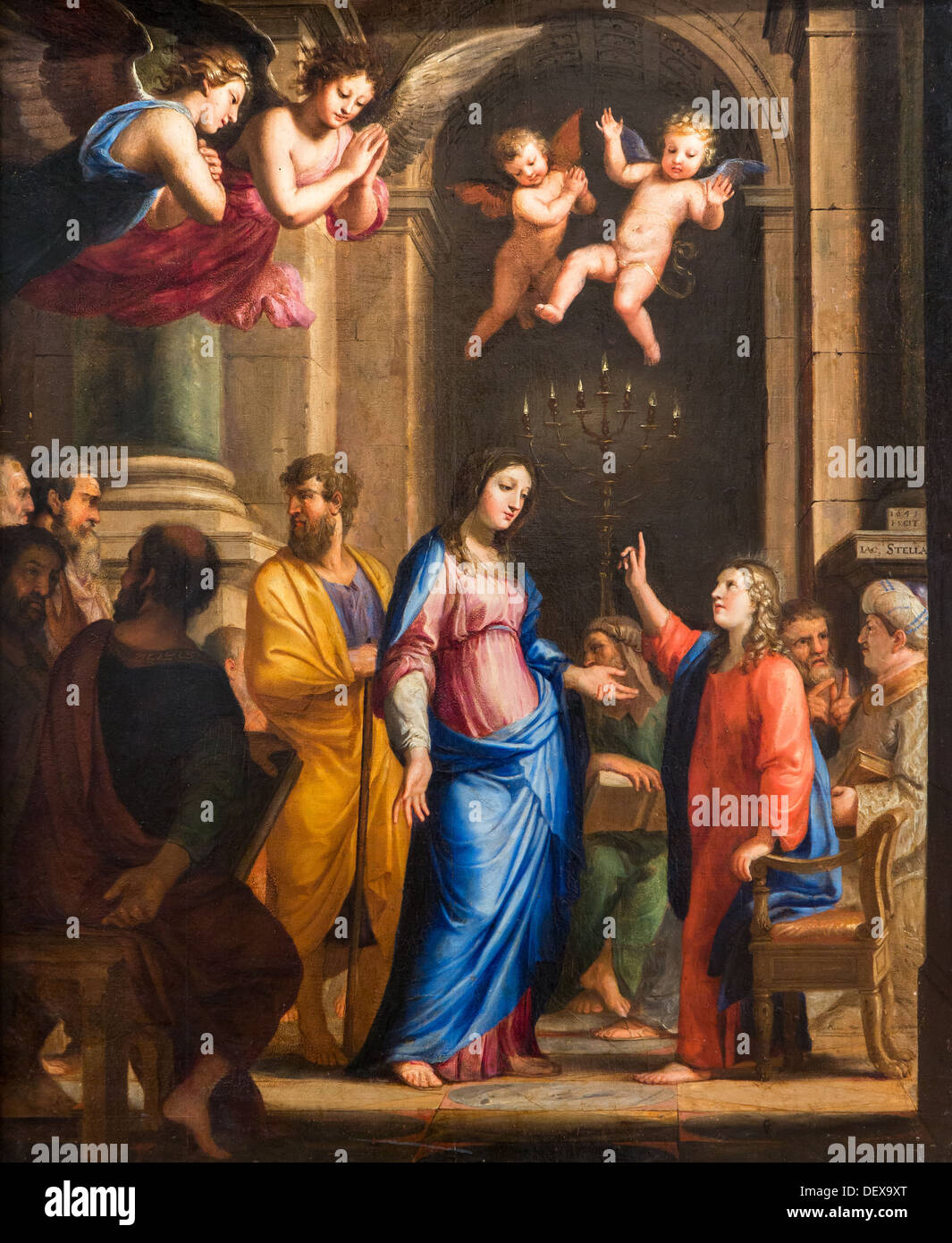 17e siècle - Jésus s'est trouvé dans le Temple par ses parents, autour de Jacques Stella - 1640 huile sur toile Banque D'Images