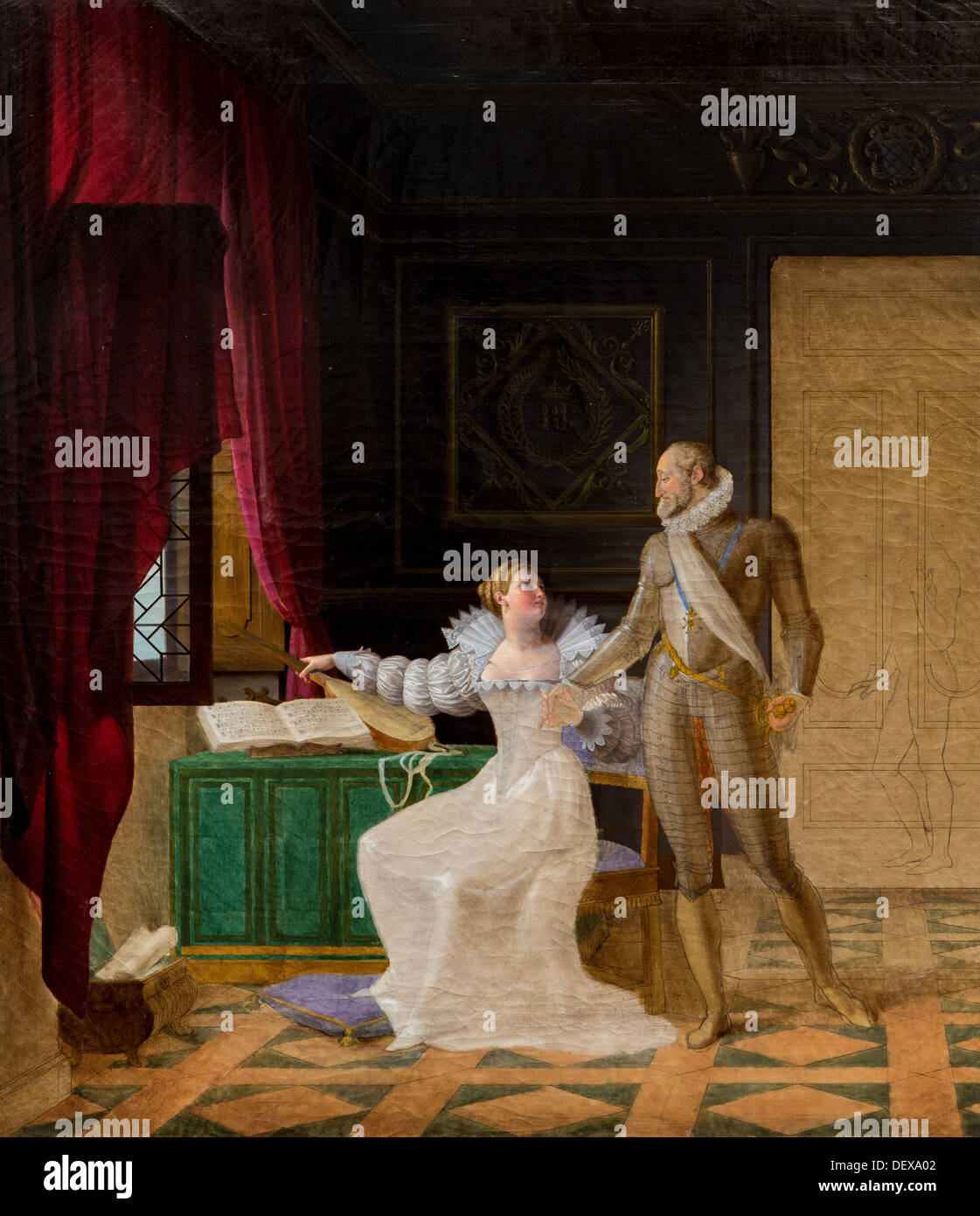 19e siècle - Henri IV et de Gabrielle d'Estrée, autour de 1830 - Fleury Richard huile sur toile Banque D'Images