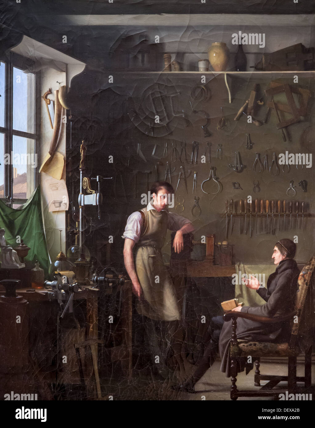 19e siècle - à l'intérieur d'un laboratoire de mécanique, 1819 - Anthelme Trimolet Philippe Sauvan-Magnet / Active Museum huile sur toile Banque D'Images 19e siècle - à l'intérieur d'un laboratoire de mécanique, 1819 - Anthelme Trimolet Philippe Sauvan-Magnet / Active Museum huile sur toile Banque D'Images