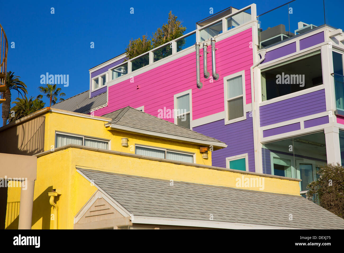 La plage de Santa Monica en Californie maisons colorées en USA Banque D'Images