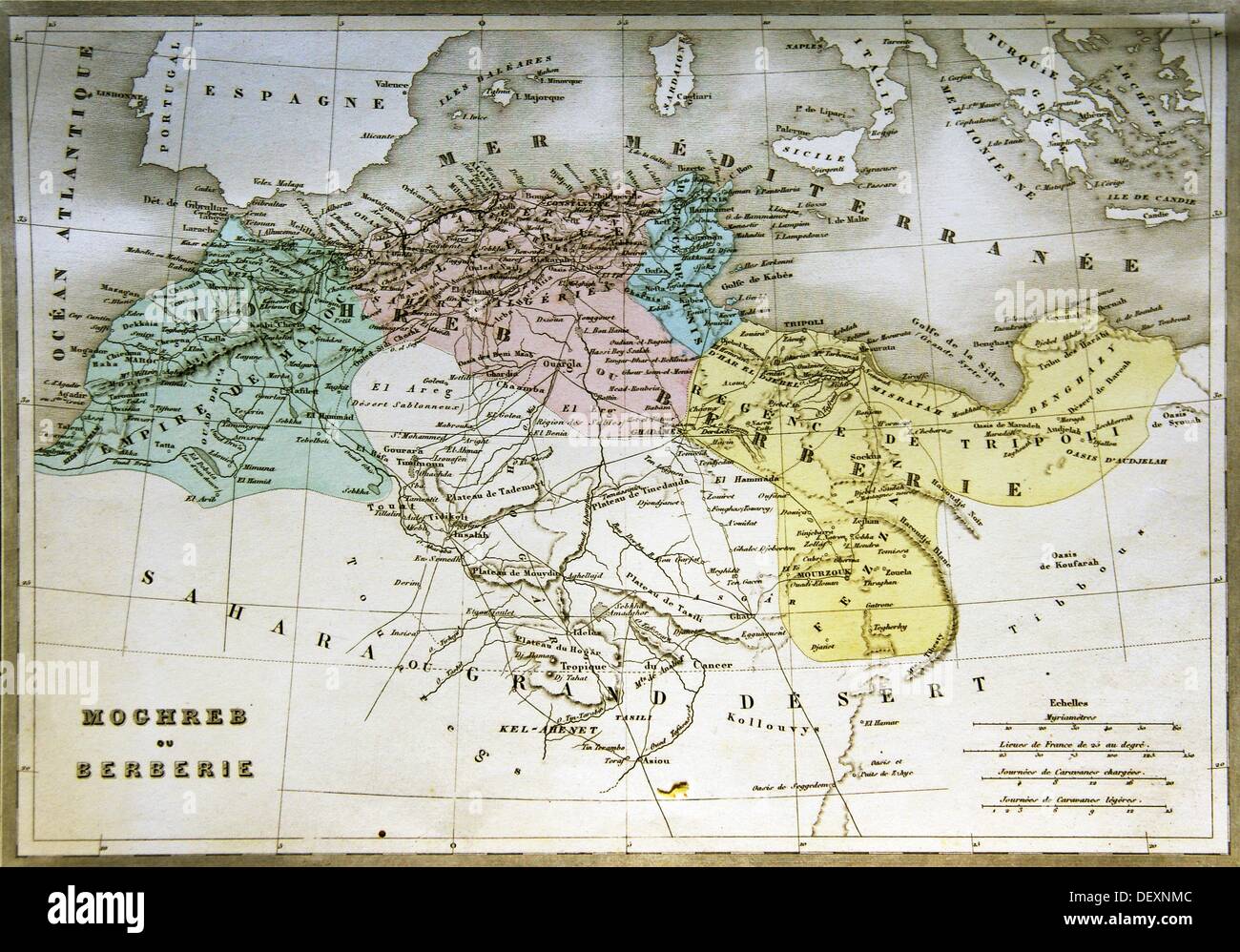 19e siècle la carte de couverture du Maghreb Maroc, Algérie, Tunisie et  Libye, d'Afrique du Nord Photo Stock - Alamy
