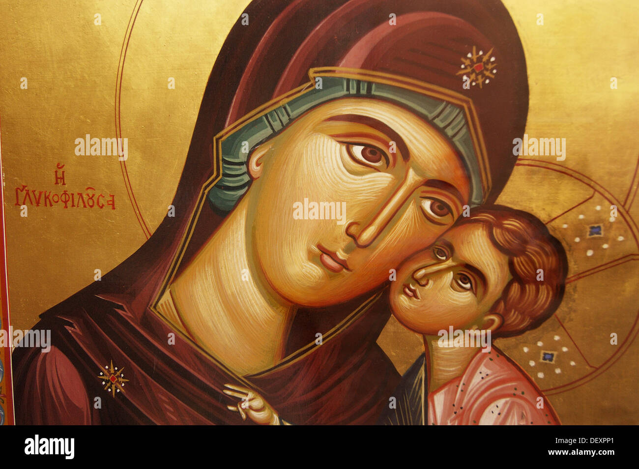 Icône de la Vierge Marie et l'enfant de plus d'une chapelle porte près de l'Acropole, Athènes, Grèce Banque D'Images