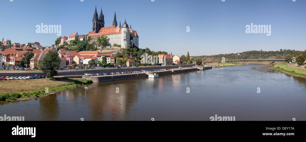 Vue de l'Altstadt, Albrechtsburg et cathédrale d'Elbe, Meissen, Saxe, Allemagne Banque D'Images