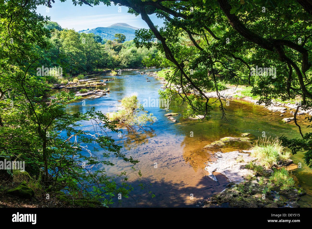 En regardant vers la rivière Usk Tor y Foel dans le parc national de Brecon Beacons, le Pays de Galles. Banque D'Images