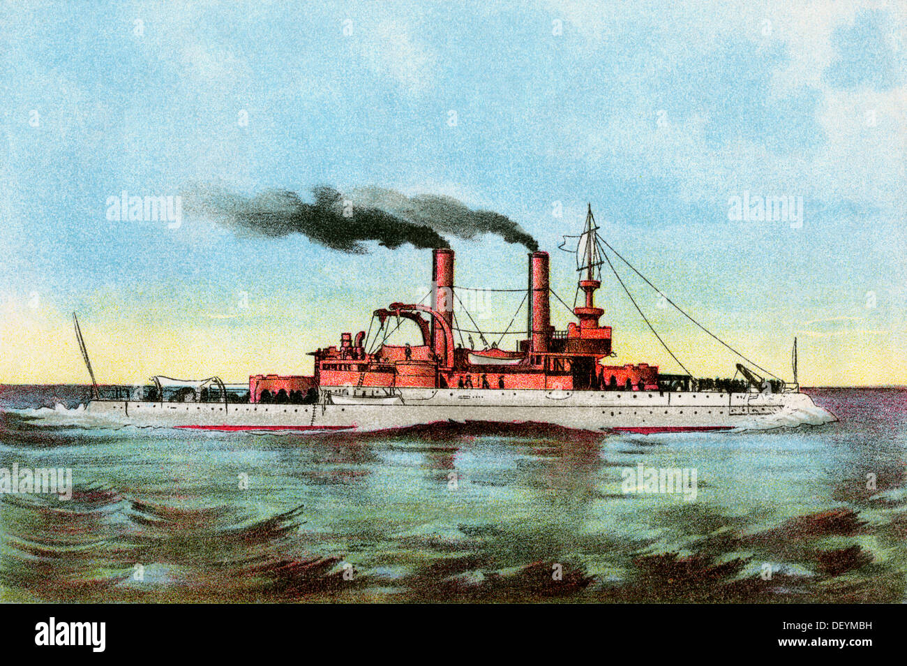 Le cuirassé américain 'Iowa' vers 1900. Lithographie couleur Banque D'Images