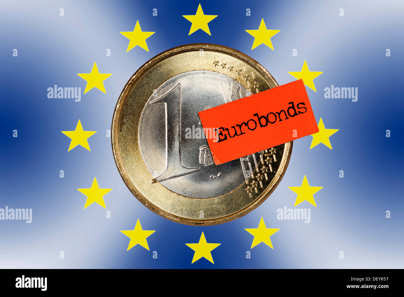 Une pièce en euro avec une étiquette de prix et d'Eurobonds logo Banque D'Images