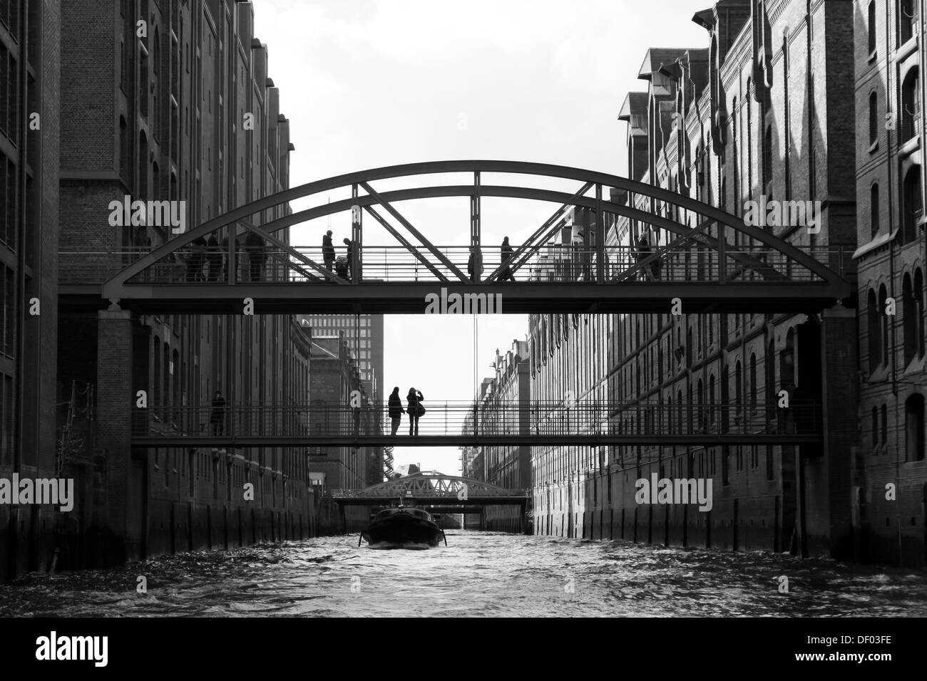 Historique d'entrepôts Speicherstadt, noir et blanc, Hambourg Banque D'Images