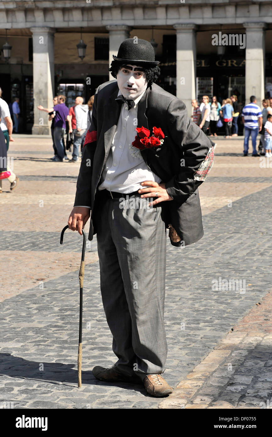 Charles Chaplin, imitateur street performer, Madrid, Espagne, Europe Banque D'Images