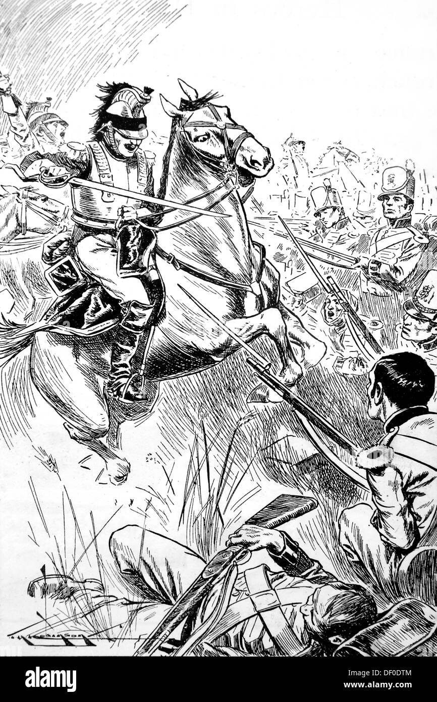 Illustration de la bataille de Waterloo où l'anglais ont été aidés par les Belges et les Prussiens Banque D'Images