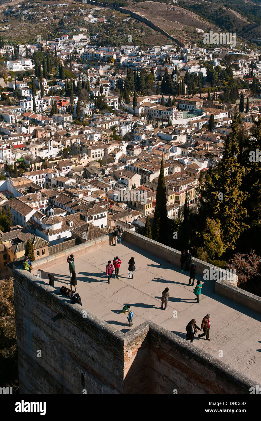 L'Alcazaba et Albaicin, à l'Alhambra, Grenade, Andalousie, Espagne, Europe Banque D'Images