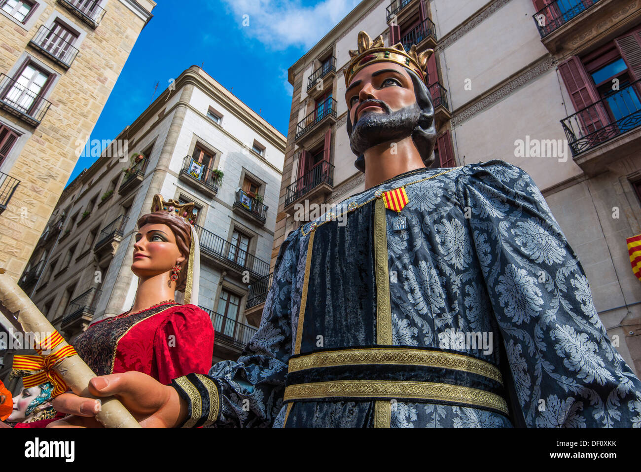 Les Gegants (Giants) parade de la Plaza San Jaume au cours de la Mercè, festival de Barcelone, Catalogne, Espagne Banque D'Images