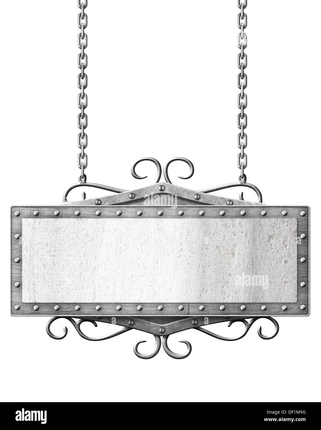 Metal road sign sur chaînes isolées Banque D'Images