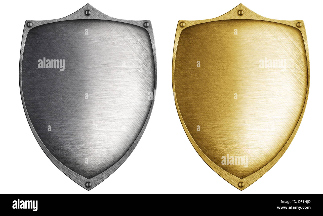 Shields fabriqués en bronze et acier metal Banque D'Images