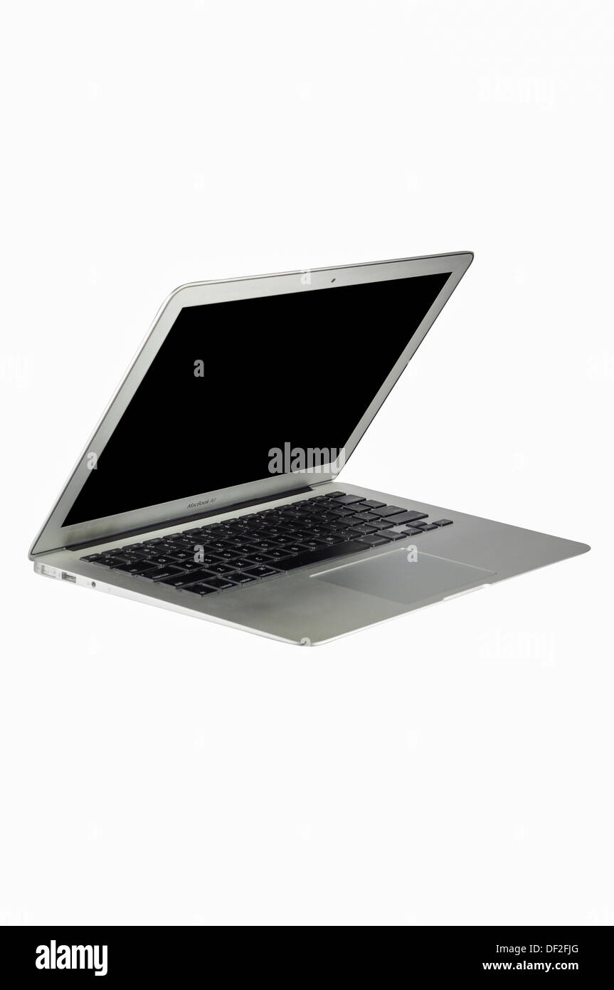 Macbook AIr dans différentes silhouette, isolé sur fond blanc Banque D'Images