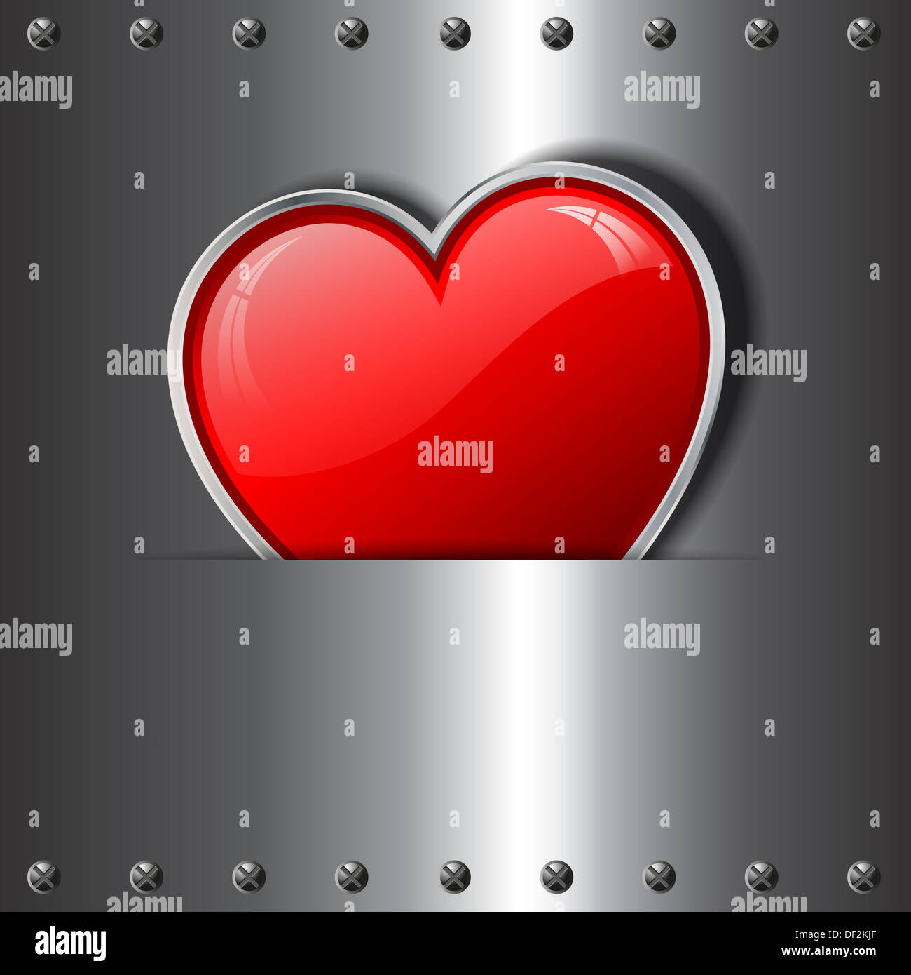 Coeur rouge brillant sur un fond métal brossé - idéal pour la Saint-Valentin Banque D'Images