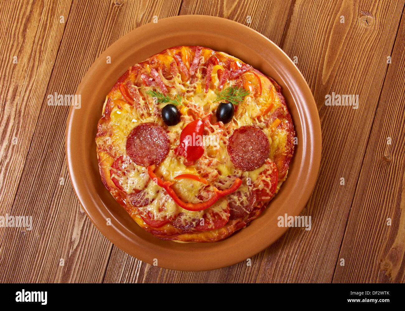 Smiley Face Pizza.menu Bébé Banque D'Images